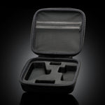 VocalMist Carrying Case — open case interior with mesh pocket and foam insert on dark reflective glass.
