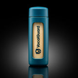 VocalGuard Glass Bottle — teal bottle packshot on dark reflective glass.