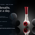 Breather Voice — how to use: set both dials, 1-2 sets of 10 breaths, twice per day.