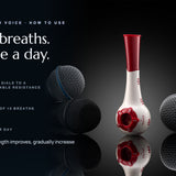 Breather Voice — how to use: set both dials, 1-2 sets of 10 breaths, twice per day.