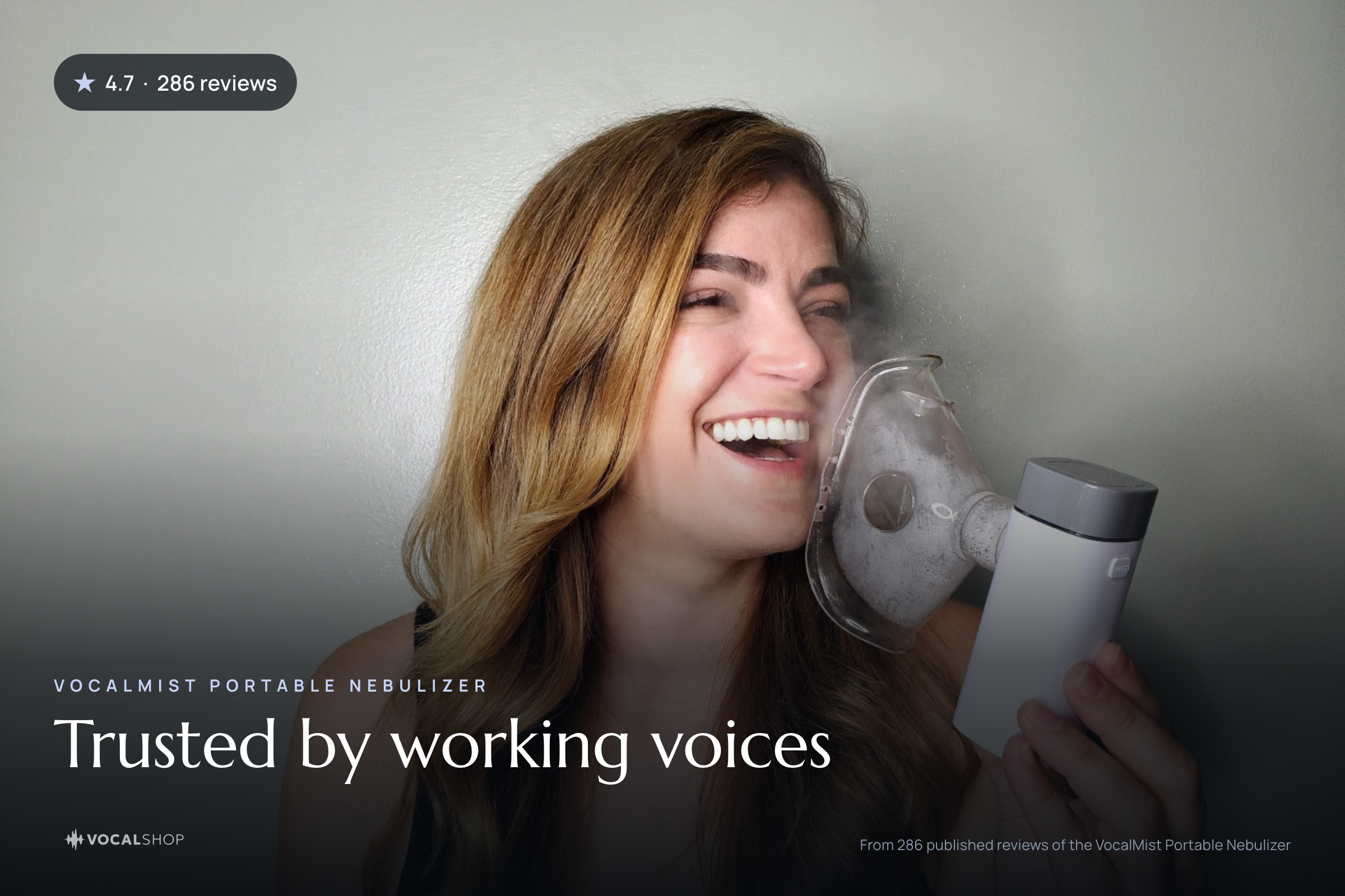 4.7 stars from 286 reviews — VocalMist Portable Nebulizer, trusted by working voices