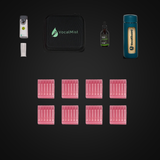 Soothe & Sustain Pro Kit — flat-lay: VocalMist nebulizer, carrying case, Clyor Voice37, VocalGuard Glass Bottle and 48 Hydration Formula vials.