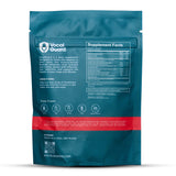 VocalGuard Fruit Blend powder pouch — back of pack with directions and Supplement Facts.