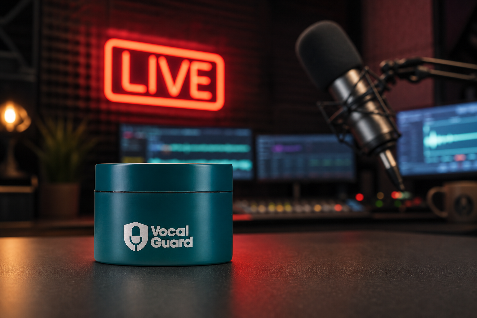 VocalGuard Vault tub in a live broadcast studio setting.