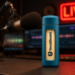 VocalGuard insulated bottle in a live broadcast studio.