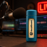 VocalGuard insulated bottle in a live broadcast studio.