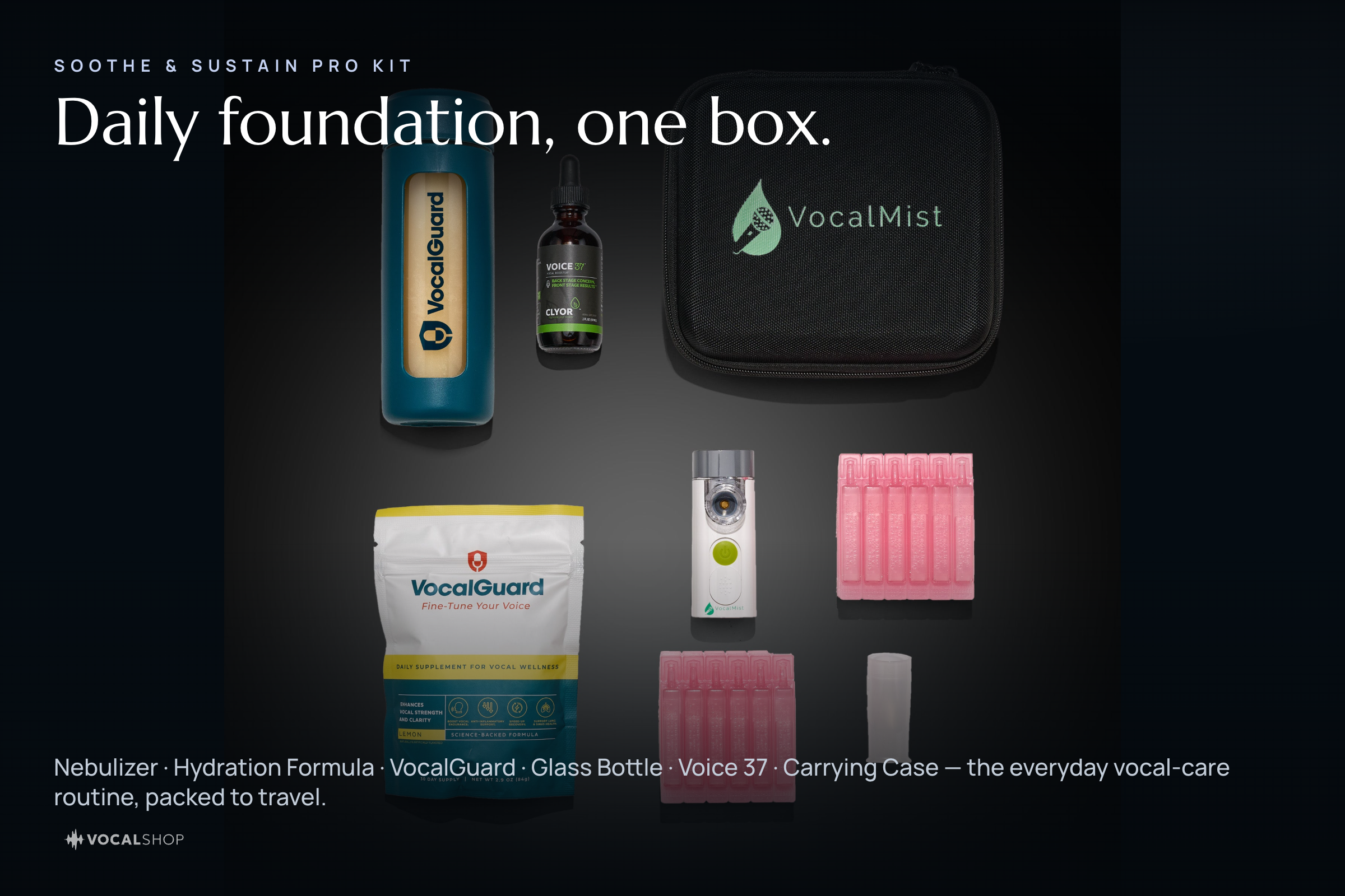 Soothe & Sustain Pro Kit — what's inside, 6-product flat-lay